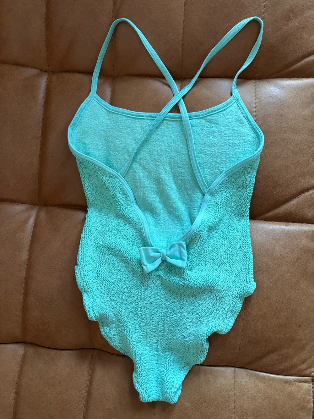 Hunza G OG Bow Back Crinkle Swimsuit Aqua Blue - Picture 3 of 5